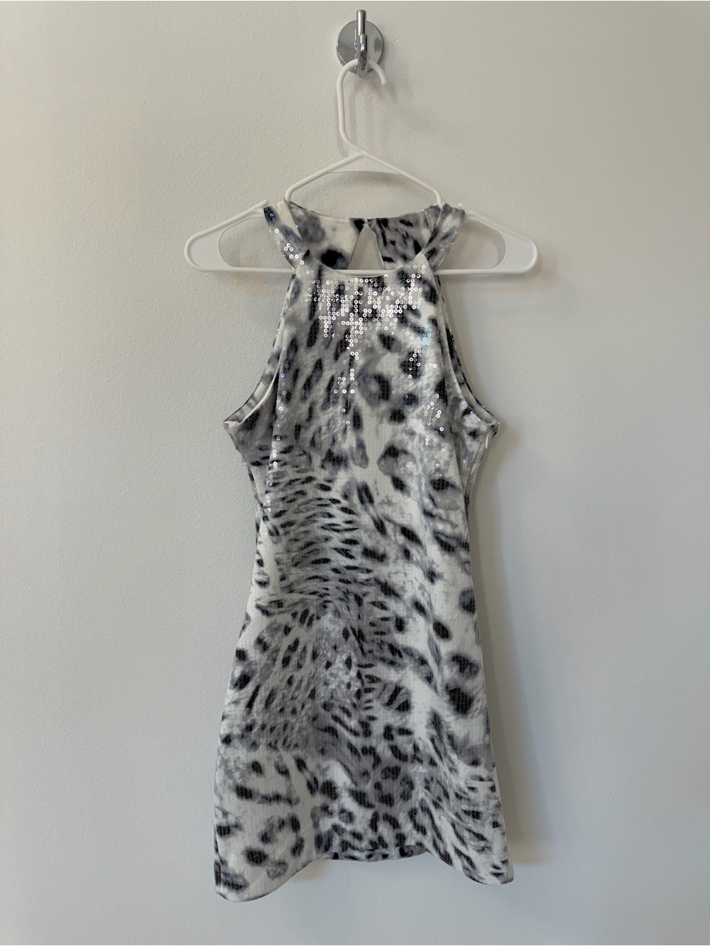 Parker White and Black Leopard Print Sequin Mini Dress